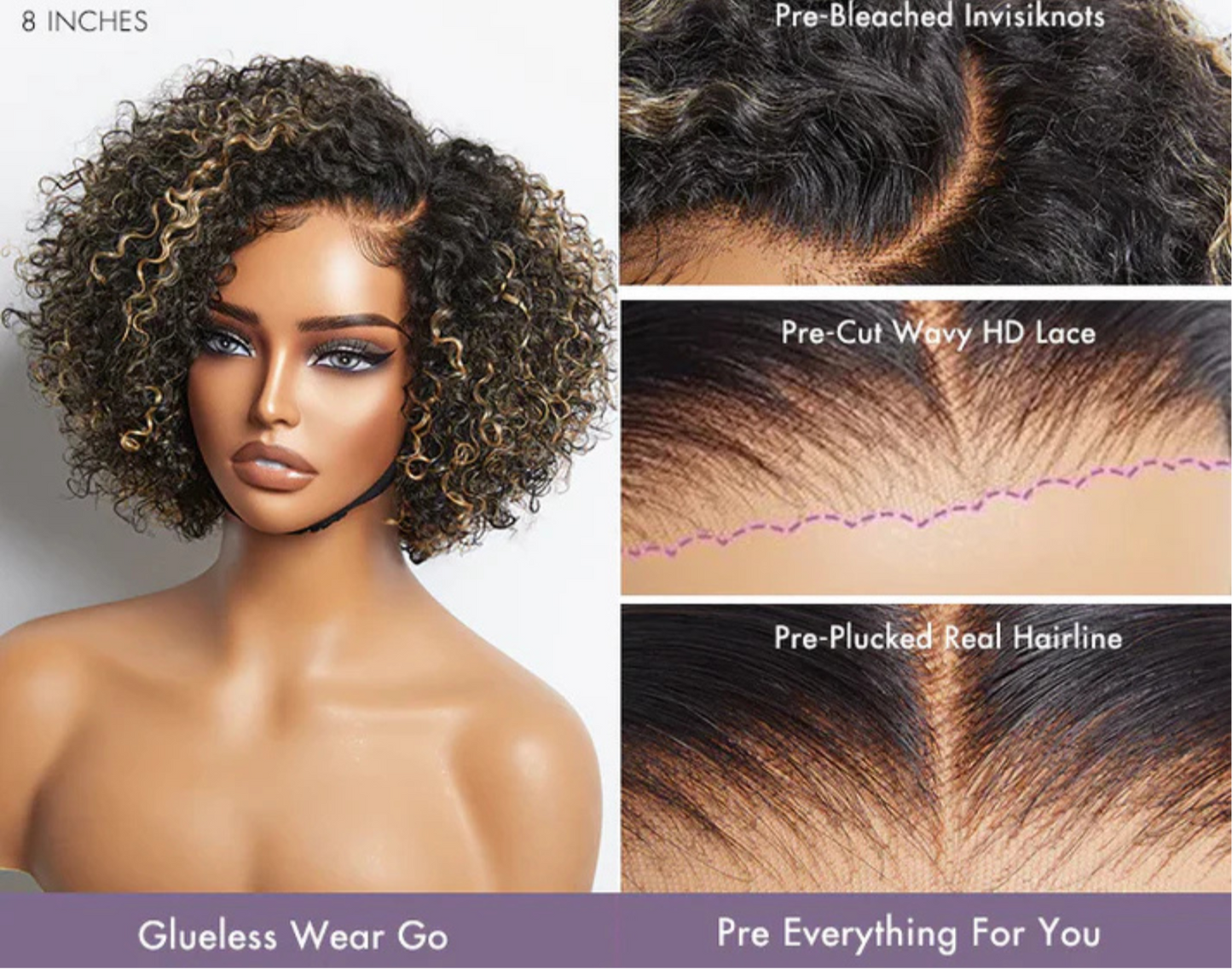 Short Cut Curly Minimalist HD Lace Glueless Side Part Wig