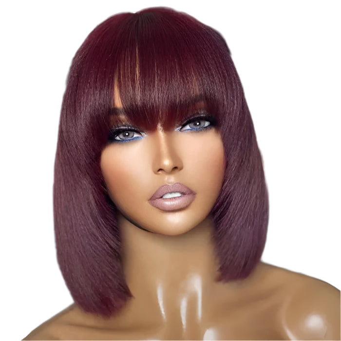 Yaki Straight Reddish Purple Lace Bob Wig With Bang