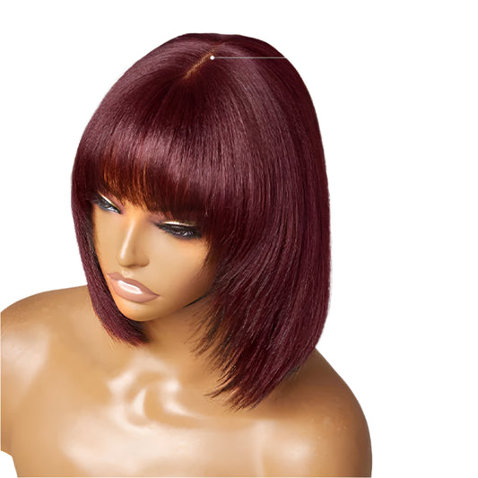 Yaki Straight Reddish Purple Lace Bob Wig With Bangs